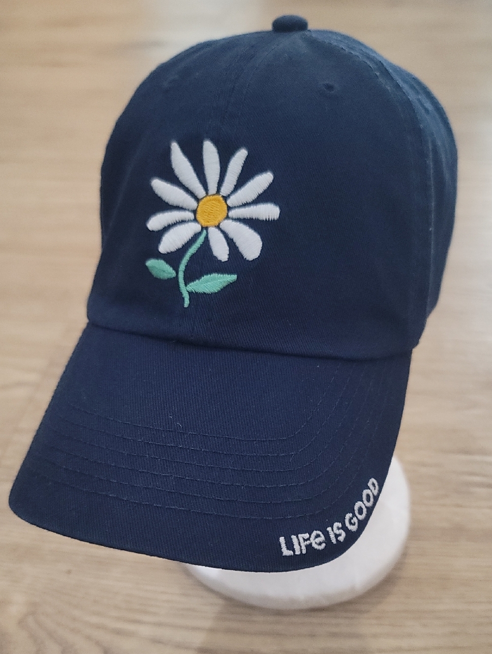 Navy Daisy Baseball Cap - Embroidered Flower Life is Good